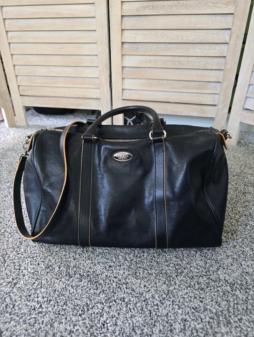 Vintage 90s Furla Black Leather Doctor Satchel Bag Suede Interior Size 14"